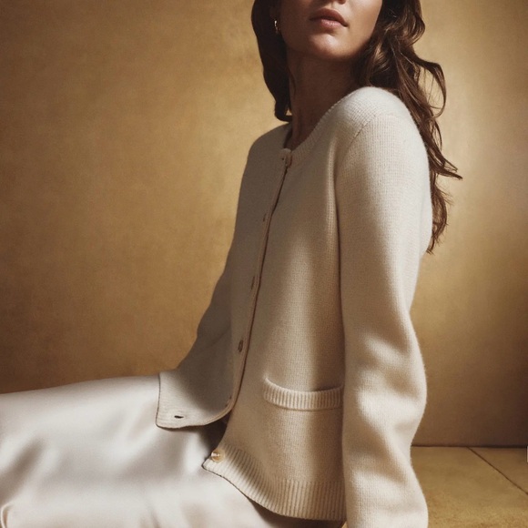 Quince Cashmere Structured Cardigan  Sweater in Ivory Size Large 014 - Picture 3 of 9